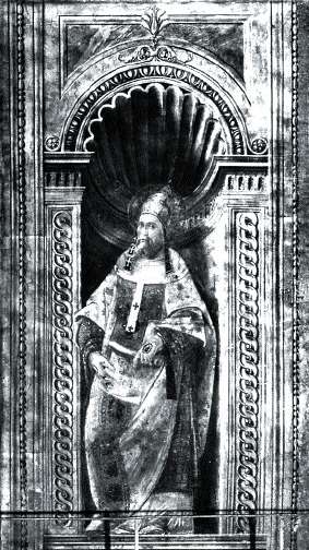 Chapelle Sixtine, un des portraits de pape qui figurent sous les lunettes peintes par Michel-Ange représentant la généalogie du Christ. DR.