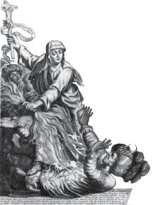 Le Triomphe de l'&Eacute;glise sur           Calvin et Mahomet. D&eacute;tail de l'Almanach Royal fran&ccedil;ais           de 1686