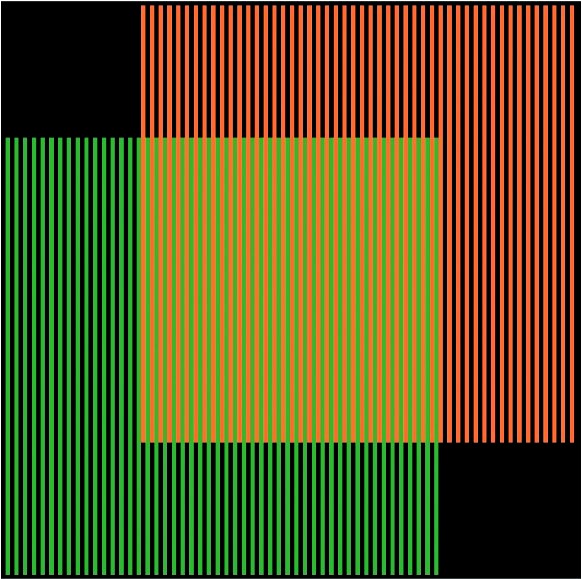 Carlos Cruz-Diez : Jaune Additif, &agrave; travers le rouge et le vert. 60 X 60 cm. Caracas, 1959