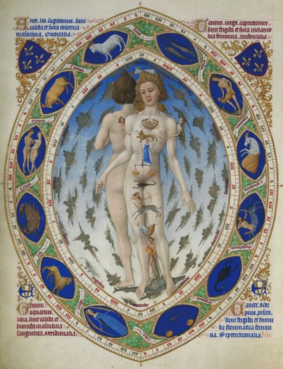 lHomme anatomique, planche enlumin&eacute;e des Tr&egrave;s Riches Heures du Duc de Berry. Mus&eacute;e de Chantilly. D.R.