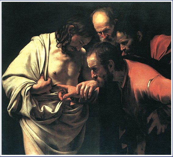 Michelangelo Merisi da Caravaggio (dit Le Caravage), L’incrédulité de Thomas. Postdam, Château de Sansoucis. D.R.