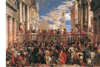 Paolo Veronese, Les Noces de Cana, peintes pour le réfectoire de l’Abbaye de San Giorgio Maggiore à Venise . Paris, Musée du Louvre, Photo D.R.